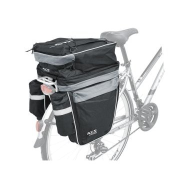 Фото Велосумка на багажник KELLYS TRIAL, объем 45л, чёрно-серая, молнии YKK, Rear pannier bag KLS