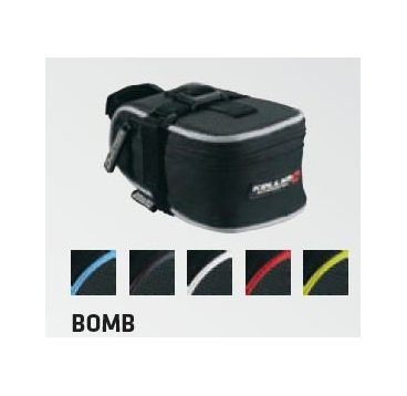 Фото Велосумка под седло KELLYS BOMB, объем 0.4л, крепление с помощью ремешка, чёрная с голубой полоской, Saddle bag BOMB