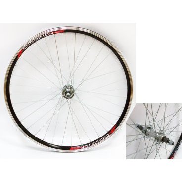 Фото Колесо велосипедное VELOOLIMP 26", заднее, алюминиевый двойной обод, стальная втулка, на гайках, серебристое
