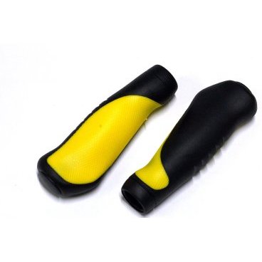 Фото Грипсы велосипедные MTB JOY KIE 130mm, эргономические, резина, черно\желтые, HL-GB306 black\yellow