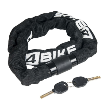 Фото Велосипедный замок 4Bike 605, цепь, на ключ, тканевая-оболочка, 6x1000, черный, ARV-JJ-605-BLK