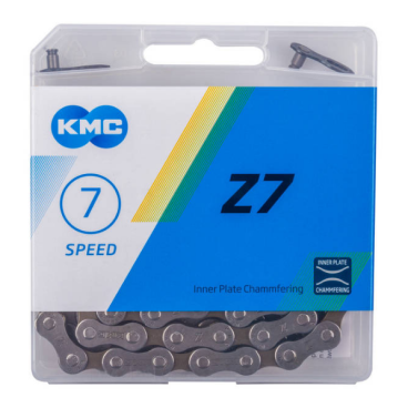 Фото Цепь велосипедная KMC Z7, 7 скоростей, 114 звеньев, серый/коричневый, 303710