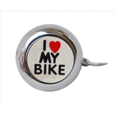 Фото Звонок велосипедный NUVO I Love My Bike, алюминий, D55 мм, серебристый, D-4544