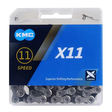 Фото Цепь велосипедная KMC X-11, 11 скоростей, 118 звеньев, 5,50 мм, с замком, индивидуальная упаковка, KMC-X11