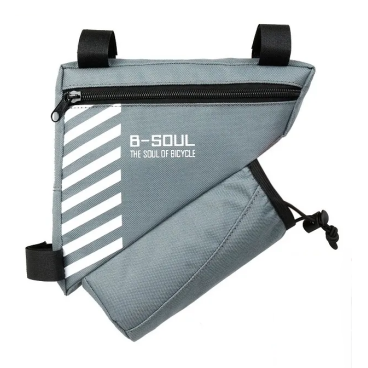 Фото Велосумка B-Soul, крепление под раму, треугольник, 210х190х50, полиэстер, с карманом для бутылки, серый, BAGBSOUL3