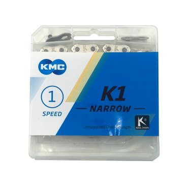 Цепь велосипедная KMC 100 звеньев, 1/2x3/32 K1 Narrow (K810), silver/silver
