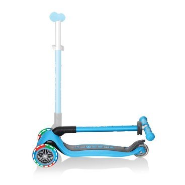 Самокат Globber PRIMO FOLDABLE LIGHTS, детский, трехколесный, складной, светящиеся колеса, голубой, 432-101-2