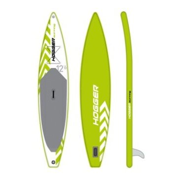 SUP доска HOGGER Surfing 12.6", надувная, для серфинга, drop-stich двухслойная технология, зеленый/белый, green