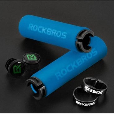 Грипсы велосипедные Rockbros, вспененная резина, с фиксатором, синий/черный, BT1001