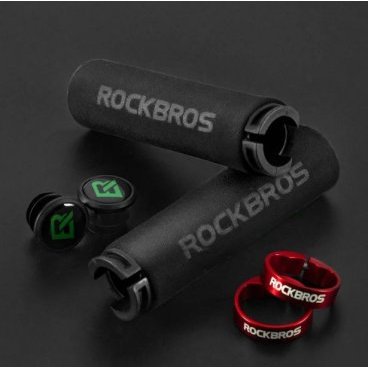 Грипсы велосипедные Rockbros, вспененная резина, с фиксатором, черный/красный, BT1001