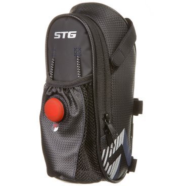 Велосумка STG 131396, под седло, с карманом для фляги, с красным фонарем сзади, чёрный, Х88296
