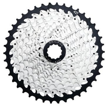 Фото Кассета велосипедная SKILLFULL, на 10 скоростей, 11-42Т, сталь никелированная, серебристо-чёрный, CS 10 Ni