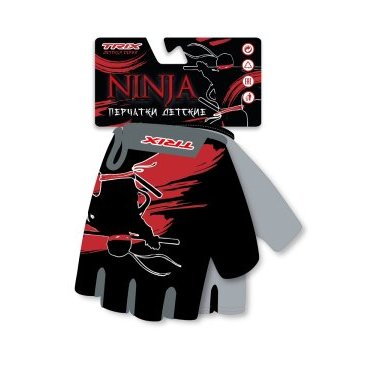 Фото Велоперчатки детские TRIX, Ninja, гелевые вставки, лайкра/искусственная замша, антискользящие, GL-TX-NINJA