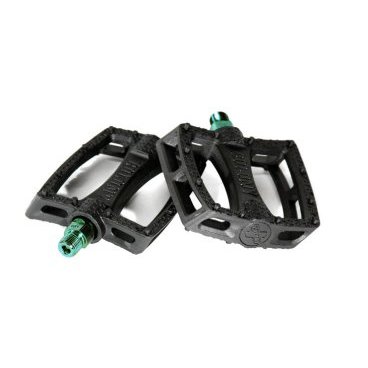 Фото Педали велосипедные COLONY Fantastic Plastic Pedals 9/16" - Nylon/Fibre Mix, черно-зеленый, 03-002195